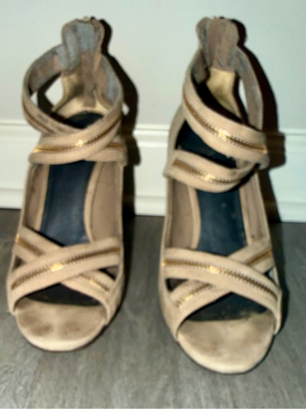 Cole Haan Beige Crisscross Ankle-Strap Heels